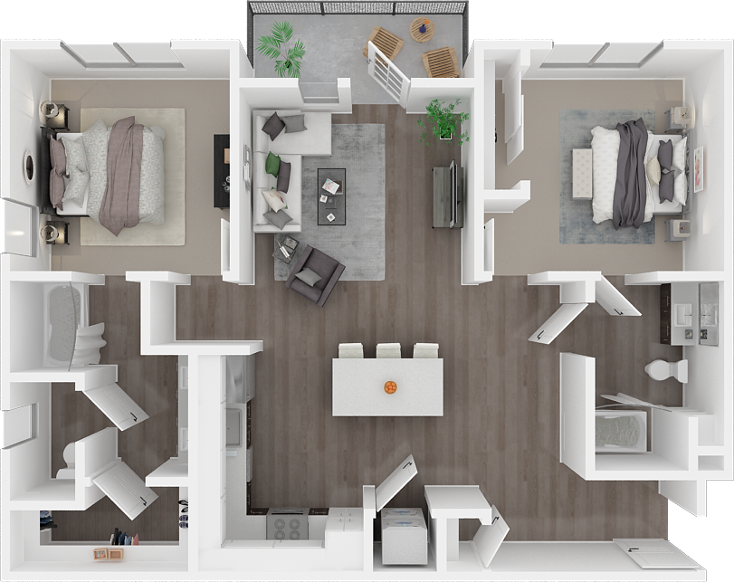 Floor plan for 2 beds, 2 baths, 1090 sqft